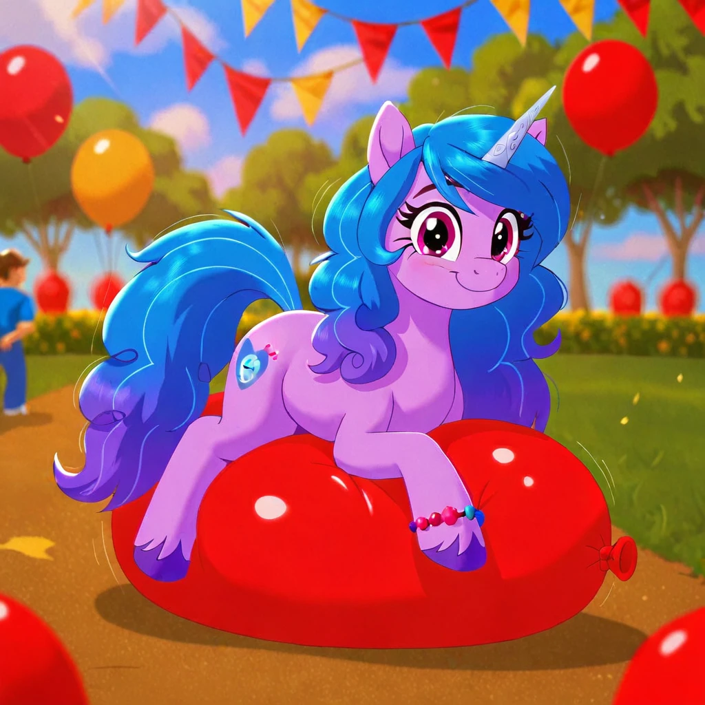cinematic film still score_9, score_8_up, score_7_up, score_6_up, score_5_up, score_4_up, Digital art, cute,
Izzy Moonbow, earth pony, muscular, smirking, feral,
rating_questionable,
meadow,
(balloon fetish, looner, sitting on a balloon, balloon sitting:1.2),
(detailed balloon, one balloon, sitpop:1.3),
thick thighs, balloon fetish, sitting on a balloon, one balloon, too heavy,
(tied balloon, tight balloon, necked balloon:1.2),
foreshortening, depth of field, motion lines,
emphasis lines, impact emanata,
screencap, . shallow depth of field, vignette, highly detailed, high budget, bokeh, cinemascope, moody, epic, gorgeous, film grain, grainy