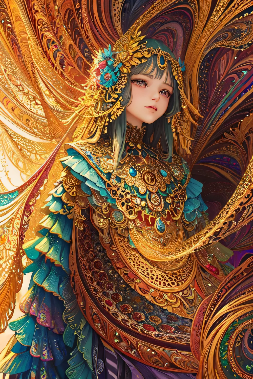 (masterpiece, Top quality, best quality, Official Art, beautiful and aesthetic:1.2), (1 Girl), Extremely detailed,(Fractal Art:1.3),rich and colorful,The most detailed