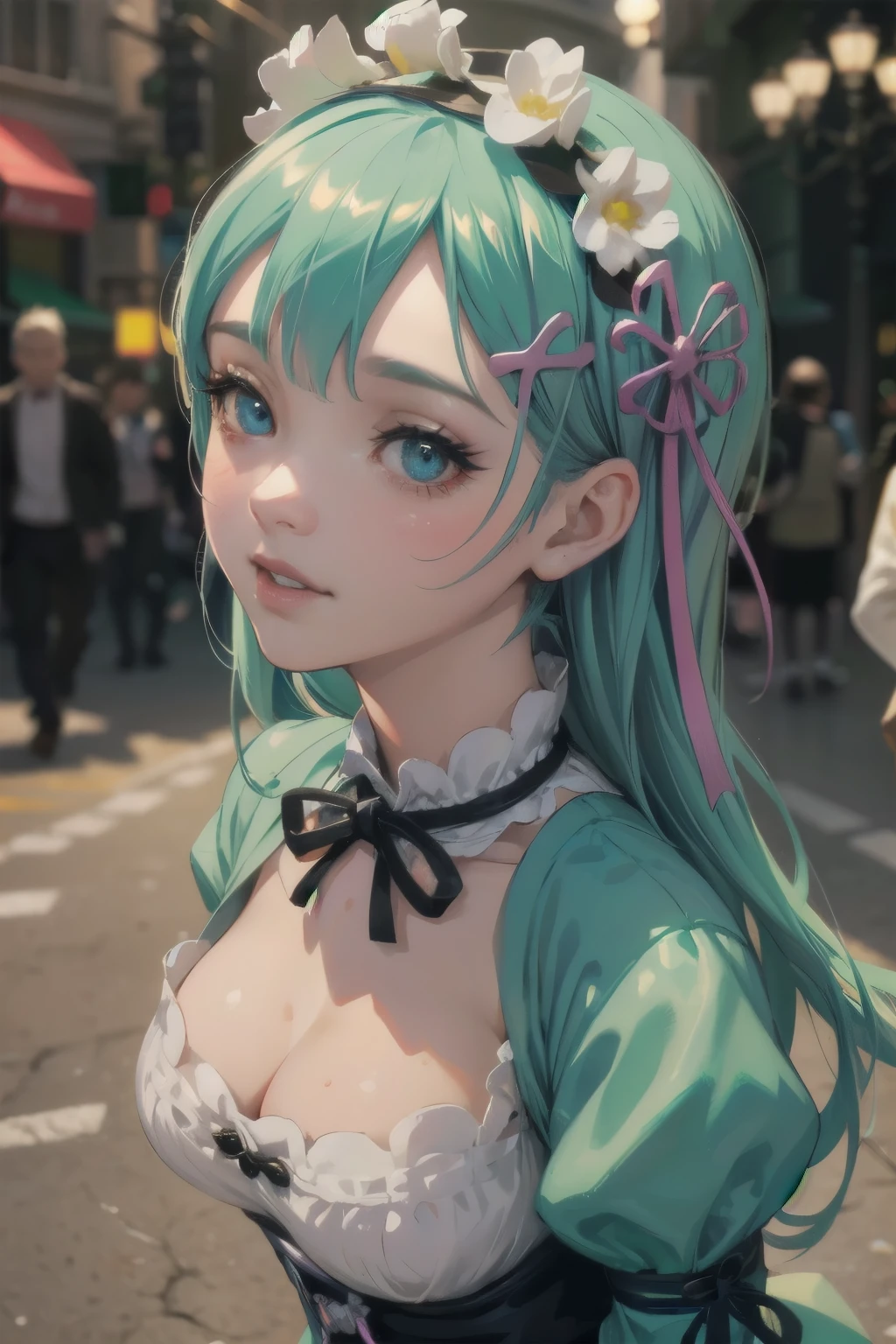 beautiful detailed eyes, beautiful detailed lips, extremely detailed eyes and face, long eyelashes, 1girl, chibi, kawaii, cute, , photo-realistic, hyperrealistic, street fashion, cosplay, rem from re:zero, full body, smiling, fantasy, fantasy art, digital painting, cinematic lighting, dramatic lighting, vibrant colors, highly detailed, sharp focus, volumetric lighting, photorealistic, 8k, best quality, masterpiece