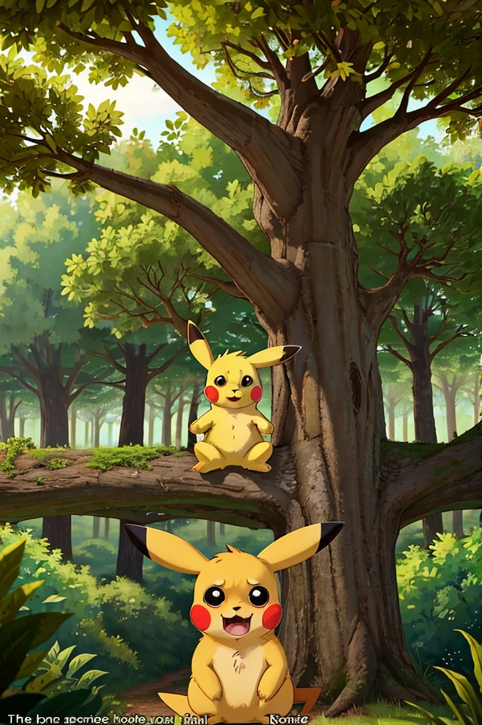 Pikachu with wide eyes and a shaped mouth "O", showing an expression of extreme surprise. The background is a dense green forest, with details of leaves and trees. Top text: "When you realize". Bottom text: "It's already Friday". Pikachu&#39;s vivid colors and detailed expression highlight the surprise, making the image impressive. nft