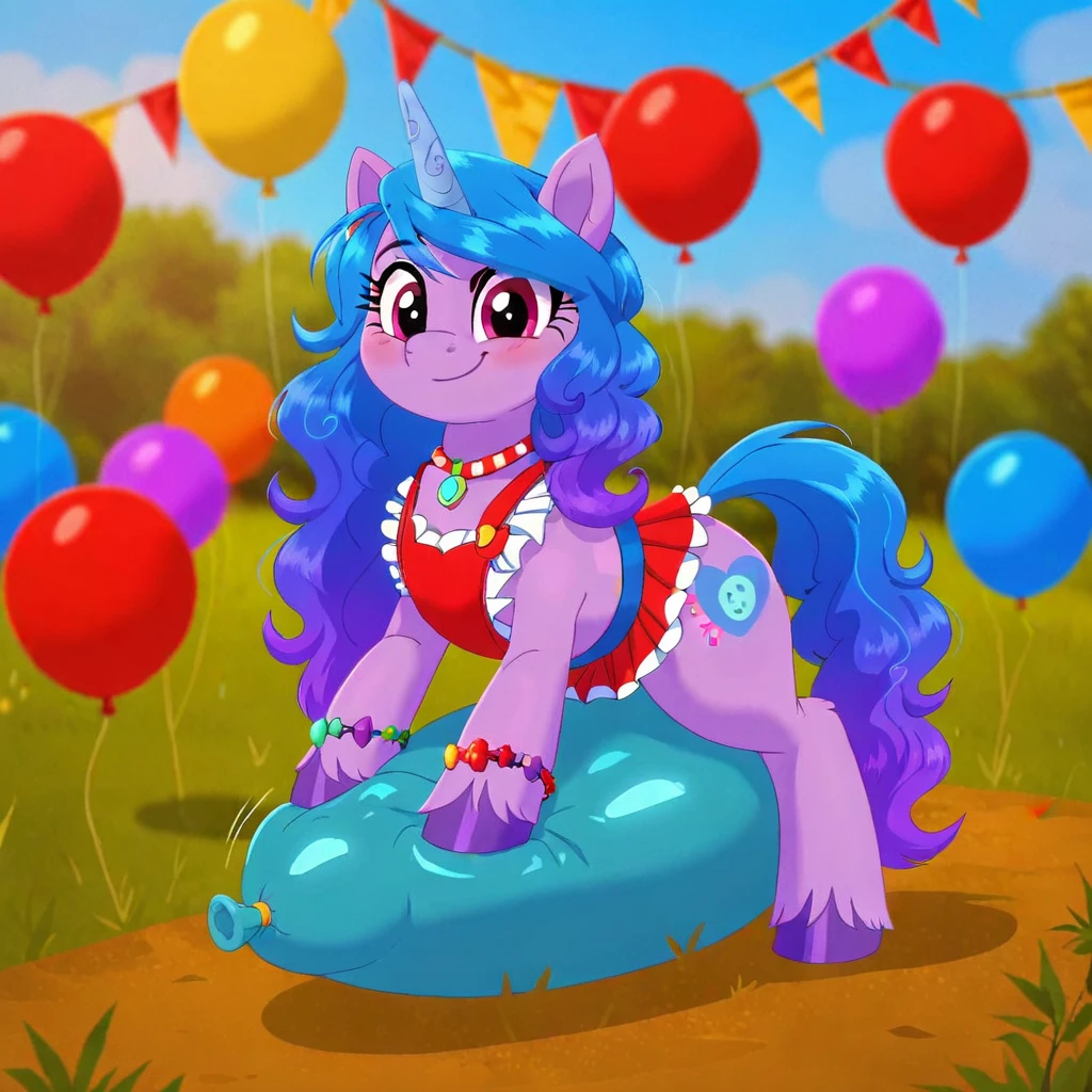 cinematic film still score_9, score_8_up, score_7_up, score_6_up, score_5_up, score_4_up, Digital art, cute, 
Izzy Moonbow, earth pony, muscular, smirking, feral,
rating_questionable,
meadow, 
(balloon fetish, looner, sitting on a balloon, balloon sitting:1.2), 
(detailed balloon, one balloon, sitpop:1.3), 
thick thighs, balloon fetish, sitting on a balloon, one balloon, too heavy,
(tied balloon, tight balloon, necked balloon:1.2), 
foreshortening, depth of field, motion lines, 
emphasis lines, impact emanata,
screencap,  . shallow depth of field, vignette, highly detailed, high budget, bokeh, cinemascope, moody, epic, gorgeous, film grain, grainy