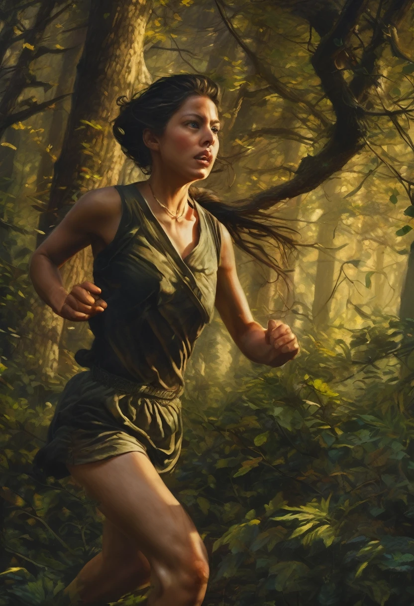 (Award-winning masterpiece:1.5), (incredible detail), (hyper realistic:1.4), (whole body:1.7), (women trying to run but creature catching up instantly), (sound of breaking branches and trampled leaves), (screams of terror), (forest closing around them), (dark forest), (dramatic lighting), (intricate details:1.1)