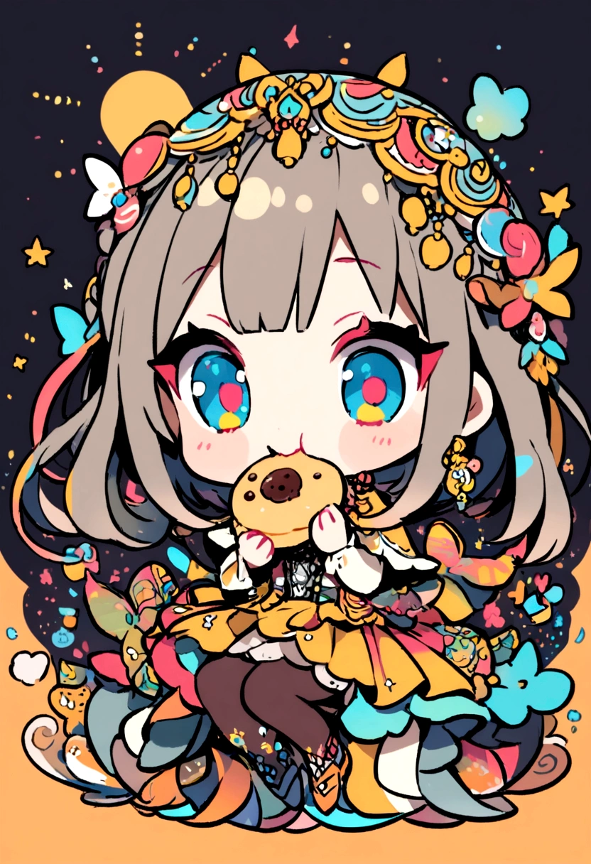 Chibi girl eating snack in caffe