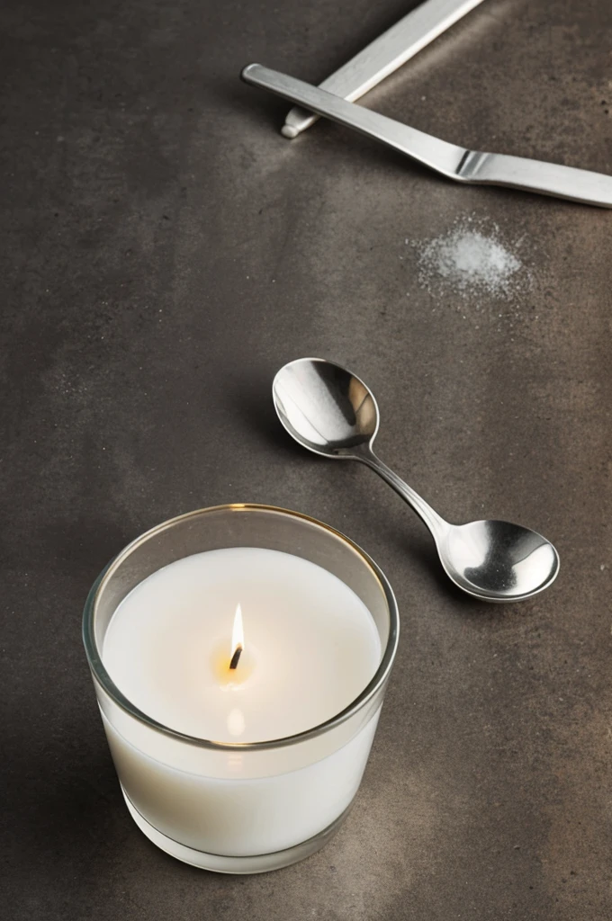 A spoon with ice on a candle