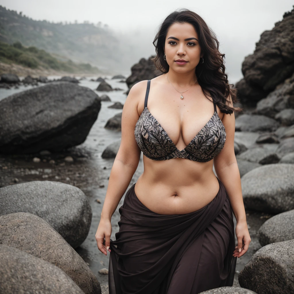  a woman padded different bra and saree,big cheeks, curvy, hourglass figure, swooping breasts, deep cleavage, open arms, sexy armpits,big penis, nipples, ass, necklace, (cinematic:1.3), intricate details, (ArtStation:1.2),there is a large rock in the middle of a field, dusty rock in background, soft focus matte painting, gloomy weather. hyperrealistic, rocky foreground, photorealistic landscape, hyperrealistic landscape, octane render. fog, rocks coming out of the ground, bleak. big stones, rocky environment, cinematic smooth stone, realistc octane render, realistic. octane render,