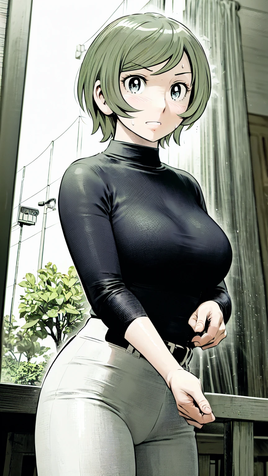 (野球uniform:1.2),
Blonde Hair, (short hair:1.2),Long sleeve, Black Shirt, turtleneck,White trousers、uniform、Black belt、((Illustration of people))、Big Boobs、
View Audience,, (Highest quality:1.3),One Girl, White pants、uniform、Outdoor、baseball ground、ground、soil、blue eyes、Tight black shirt、(masterpiece、Highest quality)、Highest quality, Ultra-high resolution, (((masterpiece))), alone, Sweat、Big eyes、Big Breasts、One Girl, Front view、Embarrassed face、Bronze colored hair、((short hair))、Stand up straight