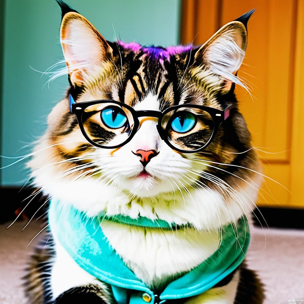 cat wearing glasses, cute cat, funny pose, colorfull