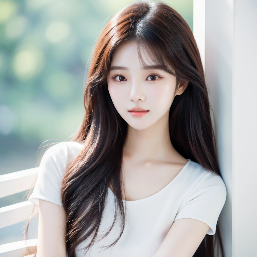 araffed asian woman Long hair wearing a white top, Nam Jae-yeon, Beautiful young Korean woman, Korean Girl, Ulzan, Beautiful Korean woman, Young and beautiful Korean woman, Portrait of a Korean female idol, Young and cute Korean face, Soft portrait shots 8 k, Cui Xianhua, Shin Jin Hye, Long hair, Lee Ji-eun