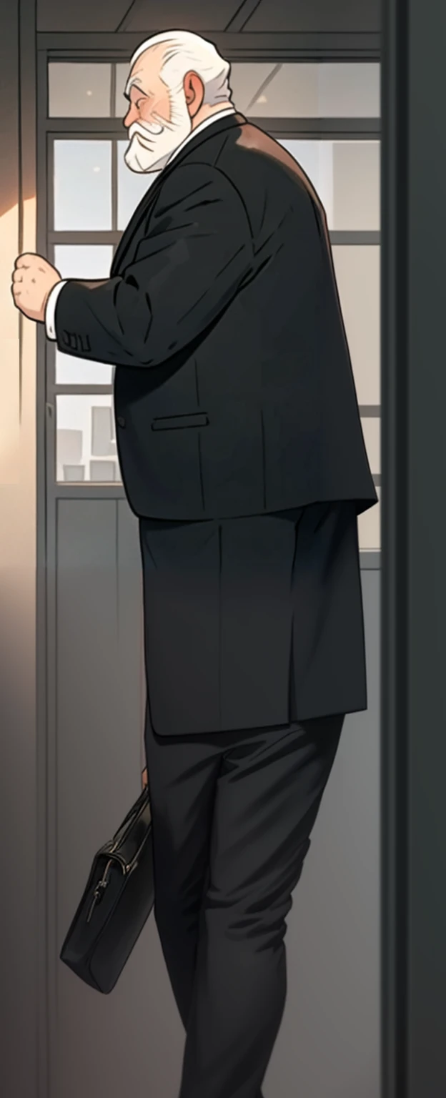 children's picture books, crayon paintings, blush, mafia boss in black expensive suite running