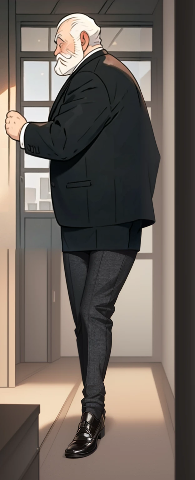 children's picture books, crayon paintings, blush, mafia boss in black expensive suite running