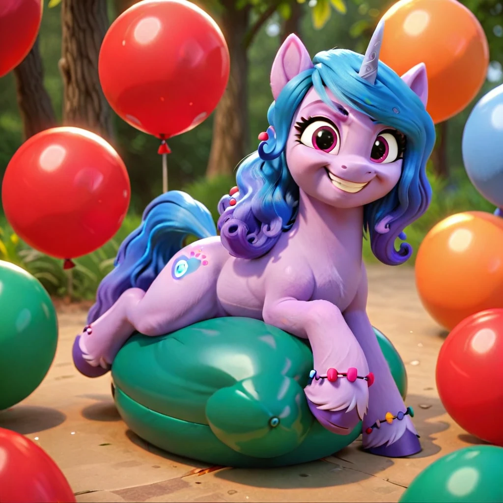 cinematic film still score_9, score_8_up, score_7_up, score_6_up, score_5_up, score_4_up, Digital art, cute,
Izzy Moonbow, earth pony, muscular, smirking, feral,
rating_questionable,
meadow,
(balloon fetish, looner, sitting on a balloon, balloon sitting:1.2),
(detailed balloon, one balloon, sitpop:1.3),
thick thighs, balloon fetish, sitting on a balloon, one balloon, too heavy,
(tied balloon, tight balloon, necked balloon:1.2),
foreshortening, depth of field, motion lines,
emphasis lines, impact emanata,
screencap, . shallow depth of field, vignette, highly detailed, high budget, bokeh, cinemascope, moody, epic, gorgeous, film grain, grainy