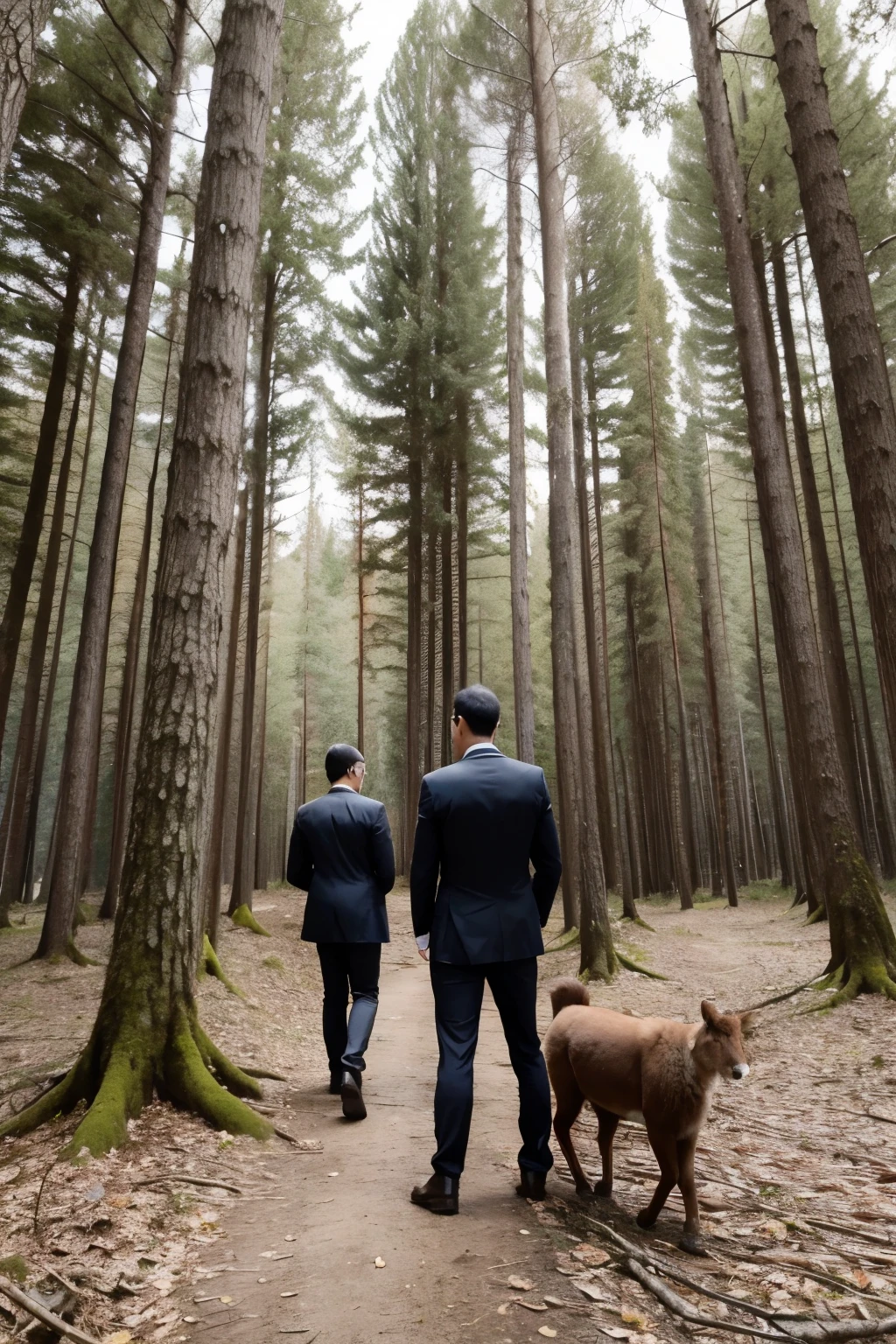 executive in the forest debating with animals
