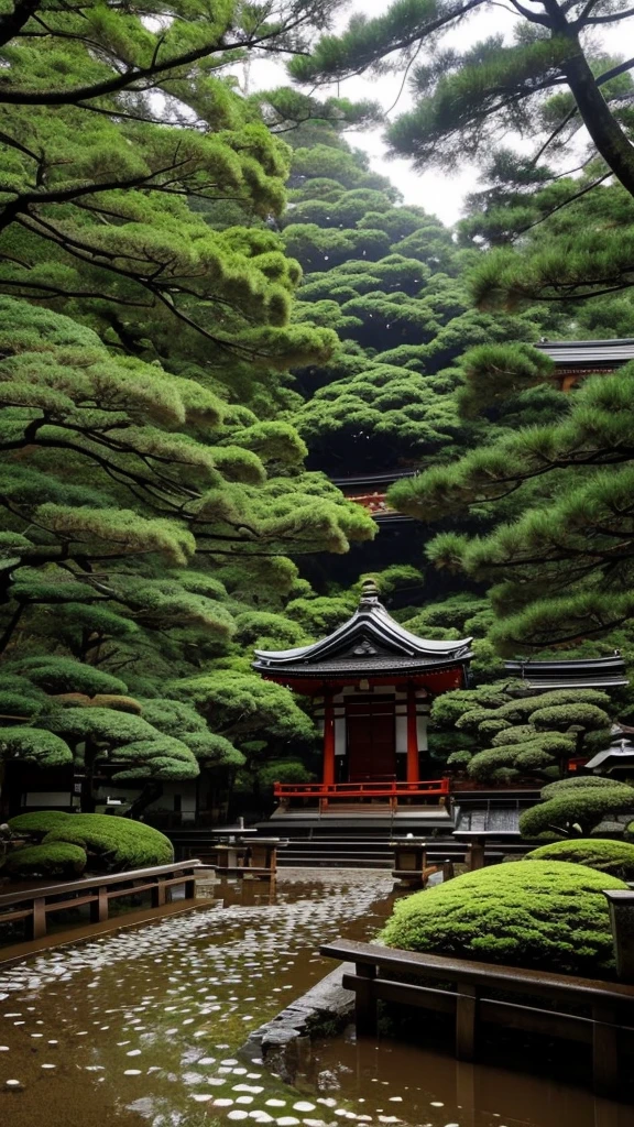 Japanese Shrines　rain scenery
