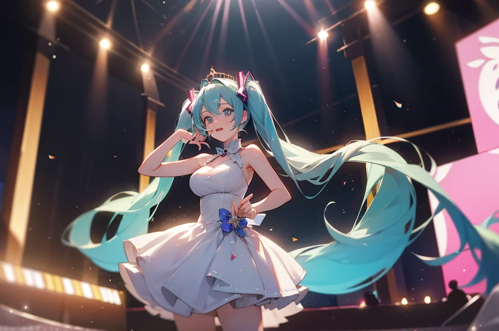 Big breasts Hatsune Miku,staging,Idol singer,Princess dress,,lamplight,Center of stage