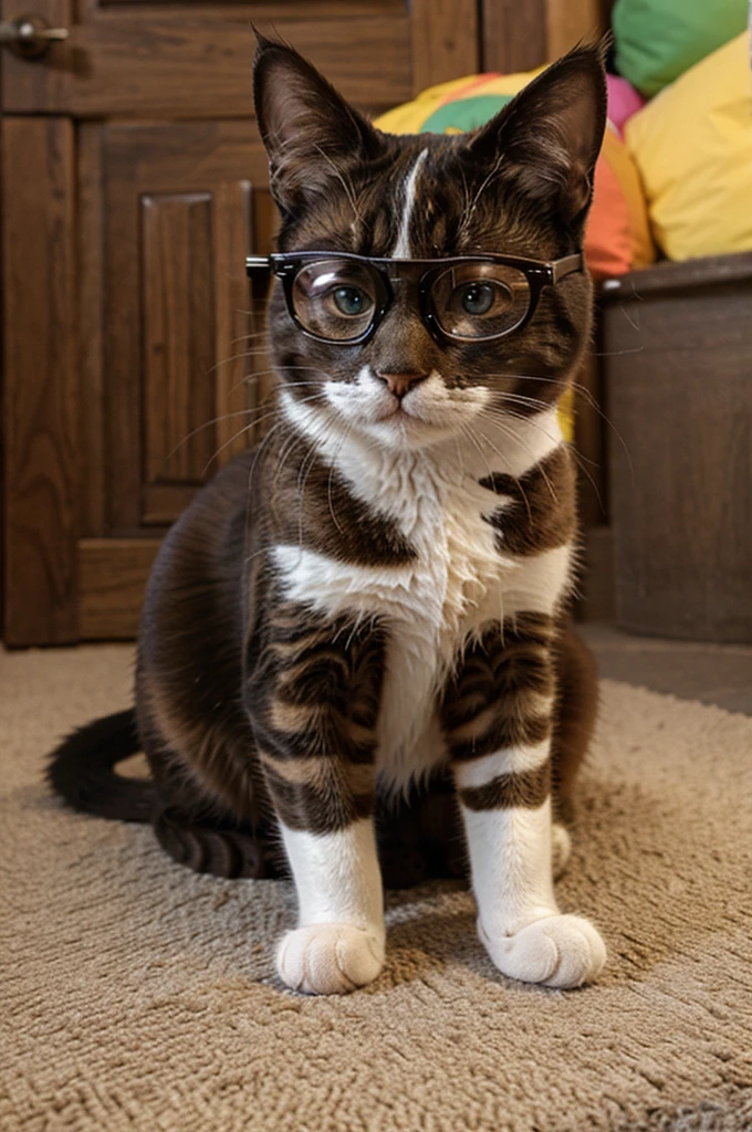 cat wearing glasses, cute cat, funny pose, colorfull