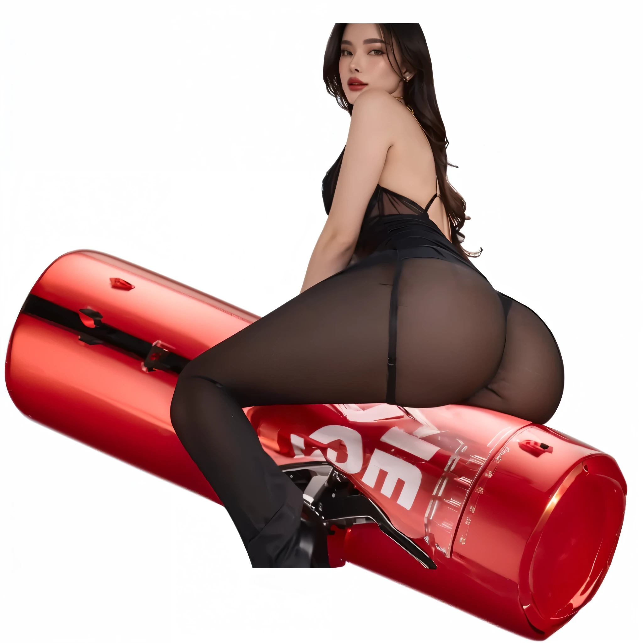 A woman in a red dress sits on a motorcycle, Rainbow Glossy Transparent Lingerie, Revealing clothing, SEMI-SHEAFUL SILK DRESS, Sexy dress, taken in 2 0 2 0, Very Sexy Clothes, V-neck dress, 2263539546], Sexy dress, Sexy style, Charming and seductive, Gold transparent bikini
