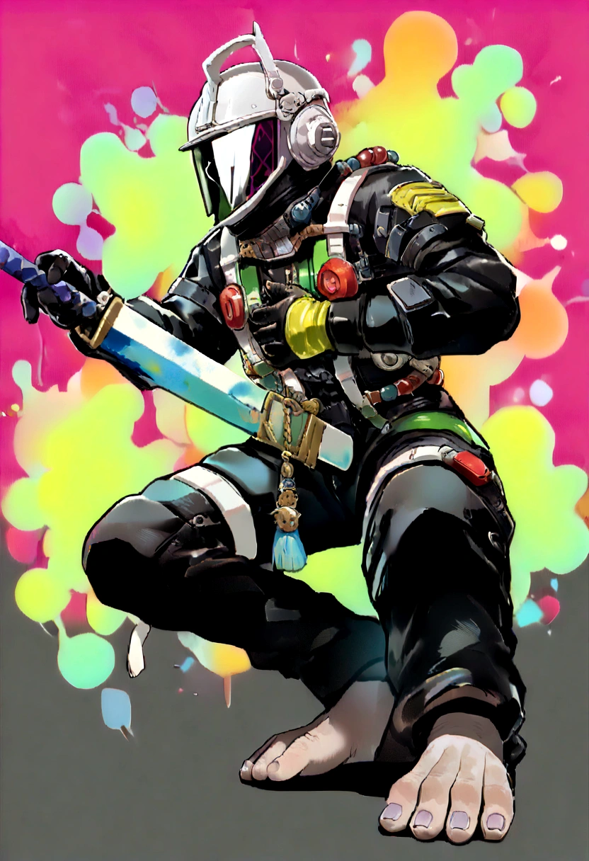 perfect proportions, anatomically correct, (head to toe: 2.0), (full body image: 2.0), solo, (Casshern: 1.6), extremely stylized, deviant art, masterpiece, highly detailed, detailed eyes, expressive detailed eyes, detailed pupils, futuristic, ((1950s scifi helmet)), ((pointy helmet)), Rubber Gloss, (flightsuit:1.4), big boots, entire body image, full body shot, nvinkpunk, professional photograph of alexander_skarsgard, tassles, large beads, (large tassels), cyberpunk, inkpunk, paint platter, ink splatter, (action pose:1.0), ((holding a sword))