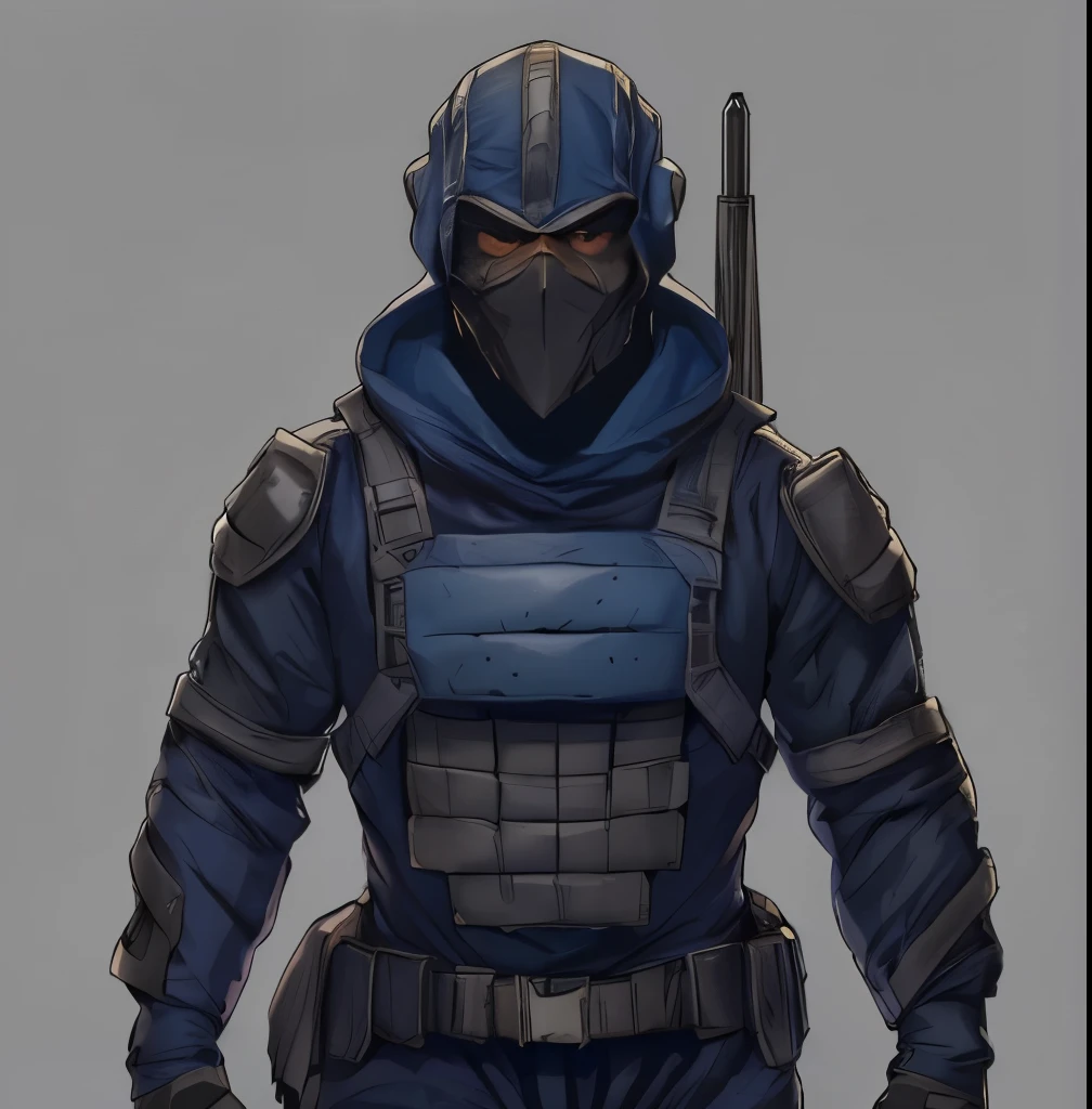 Add a blue hood over the top of his head