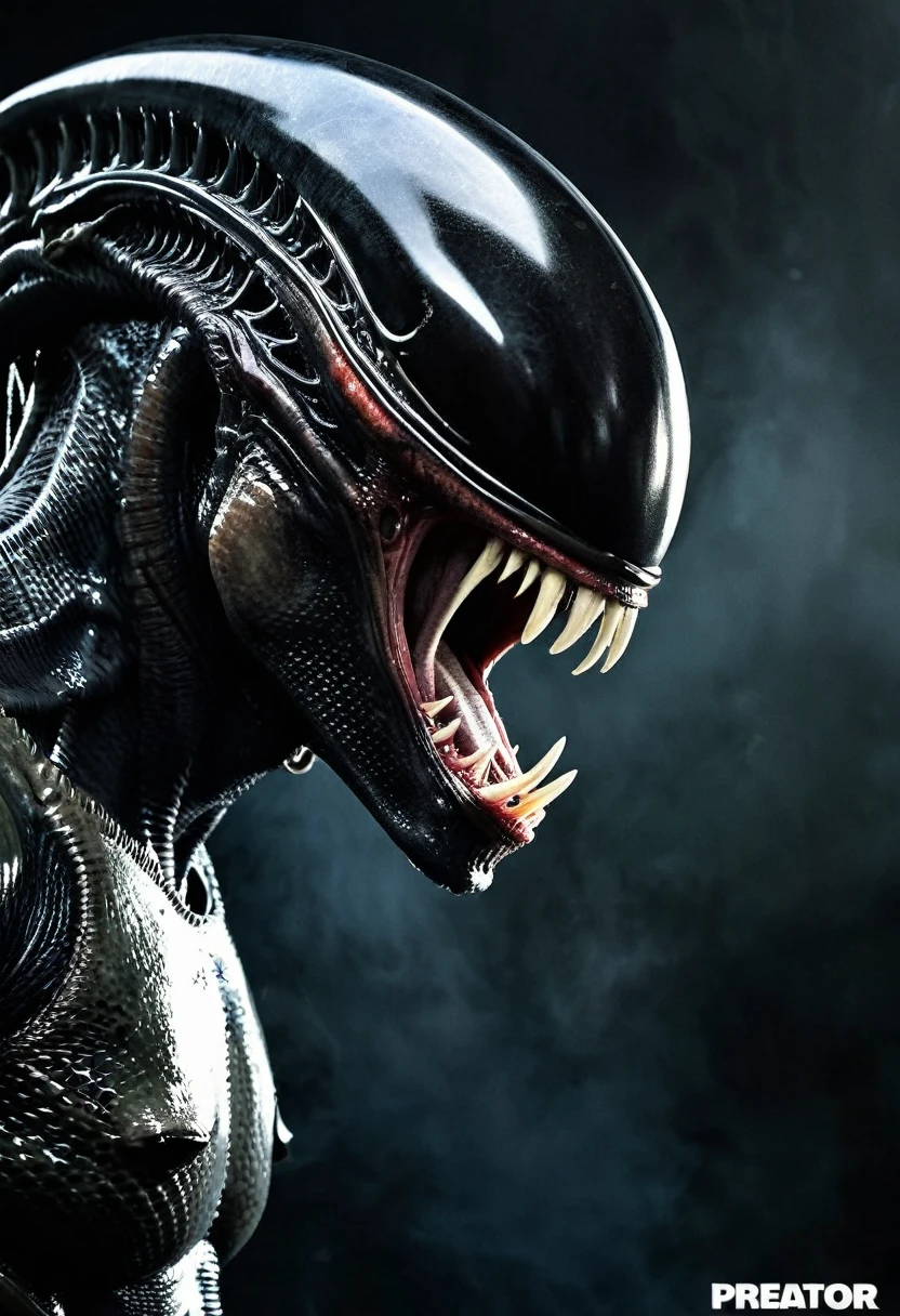 (((Very close up (((Predator fusion Xenomorph Alien the eighth passenger))),(((black color))) surreal and cinematographic images Color Splash images))),(((Front Images))),(((dreadlocks)))