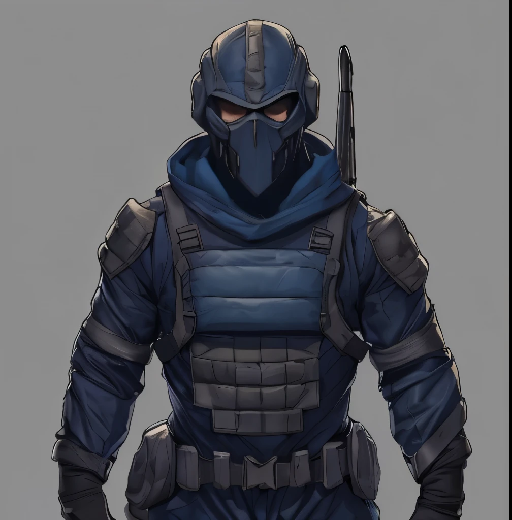 Add a blue hood over the top of his head