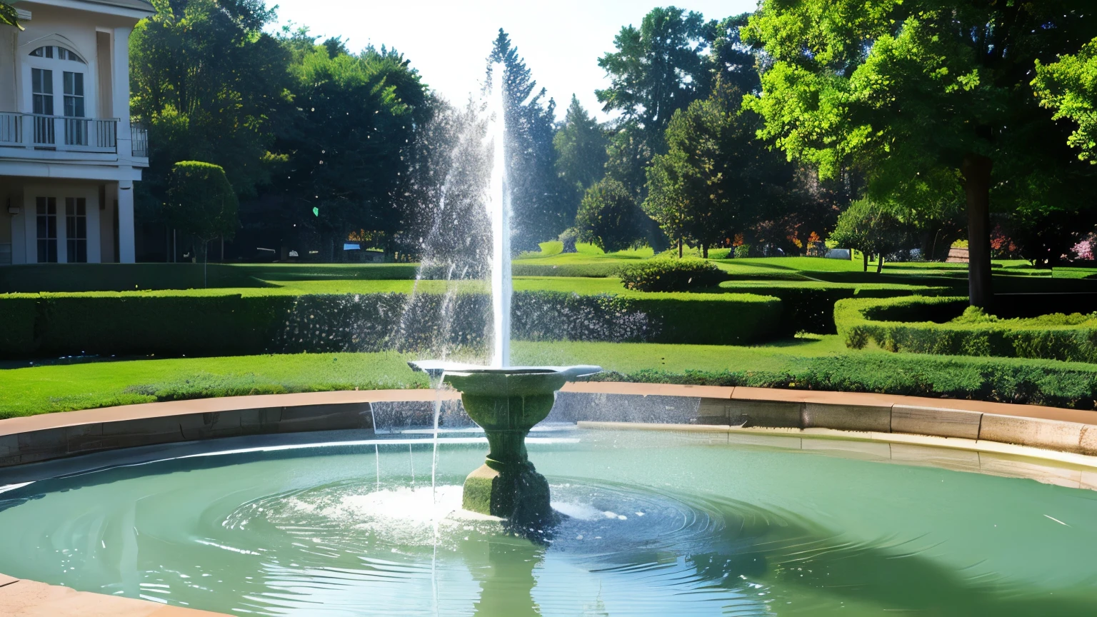 Central Fountain: Water is spurting high, forming a beautiful water shape in the center. The splashing water is clearly captured and fine droplets of water are tered all around. The stillness of this moment gives the image a sense of movement and vitality.
Background: The background is blurred, allowing the fountain to stand out. The greenery in the background evokes a natural landscape and creates a peaceful atmosphere.
Water color and transparency: The water is clear and sparkles in the sunlight. The transparency of the water droplets and their reflections are very attractive and refreshing.
Composition: The fountain is centered in the image, creating symmetry and balance in the composition. The water rising from the bottom of the fountain at the bottom and spreading naturally at the top is beautifully captured.
Color Correction: The colors can be adjusted to enhance the clarity of the water and the green of the background. In particular, you may want to adjust the brightness and contrast to make the water droplets shine more brightly.
Background Blurring: The background blurring can be emphasized to bring more focus to the fountain.
Framing: Adding a frame around the image can give it a more professional look. The colors of the frame should be chosen to blend with the fountain and background.
Using filters: Cool-toned and warm-toned filters can also be used to change the mood of an image. Filters can be used to emphasize the coolness of the water or the warmth of the background.
