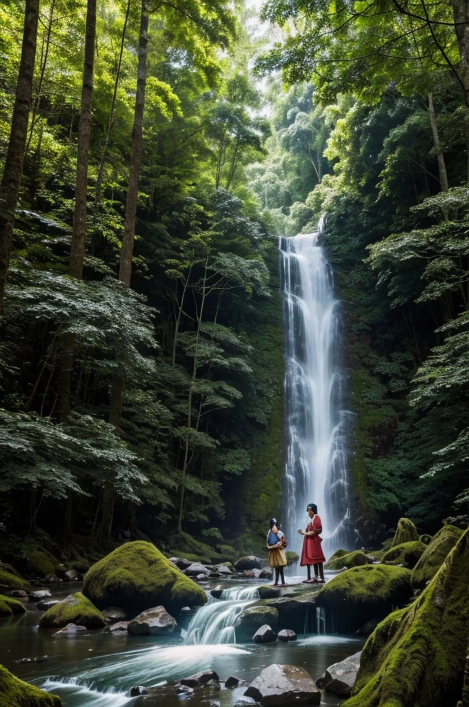 "girl in imaginary forest" On the mountain there is a waterfall in the middle of a forest that is rich and refreshing. "Red" Walking near this waterfall While she was having fun The younger sister heard the sound of the trees that were singing songs. This voice is the voice of the tree owner of the forest. You are the ruler of the forest and make everyone in the forest happy. Nong Ying hurried to find Tonmai and saw that Tonmai was sick. Because pirates attacked friends and forests Nong Ying asks Lord Ton for her help to protect the forest and its peace. Lord Tree is a wise and courageous creature. He understands the importance of maintaining the environment and peace in the forest. So they decided to join with Nong Ying to protect the forest and create peace in their home again. In the end, both Nong Ying and Lady Tonmai helped to bring the forest back to peace and happiness. And the young women returned home with valuable memories and experiences of helping the forest in a time of great need. The end of this story!