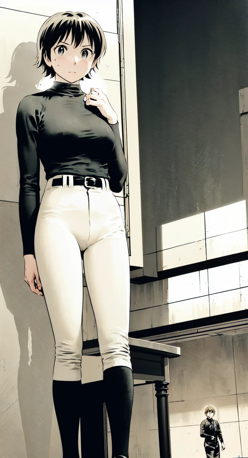 (野球uniform:1.2),
Blonde Hair, (short hair:1.2),Long sleeve, Black Shirt, turtleneck,White trousers、uniform、Black belt、((Illustration of people))、Big Boobs、
View Audience,, (Highest quality:1.3),One Girl, White pants、uniform、Outdoor、baseball ground、ground、soil、blue eyes、Tight black shirt、(masterpiece、Highest quality)、Highest quality, Ultra-high resolution, (((masterpiece))), alone, Sweat、Big eyes、Big Breasts、One Girl, Front view、Embarrassed face、Bronze colored hair、((short hair))、Stand up straight、Cowboy Shot