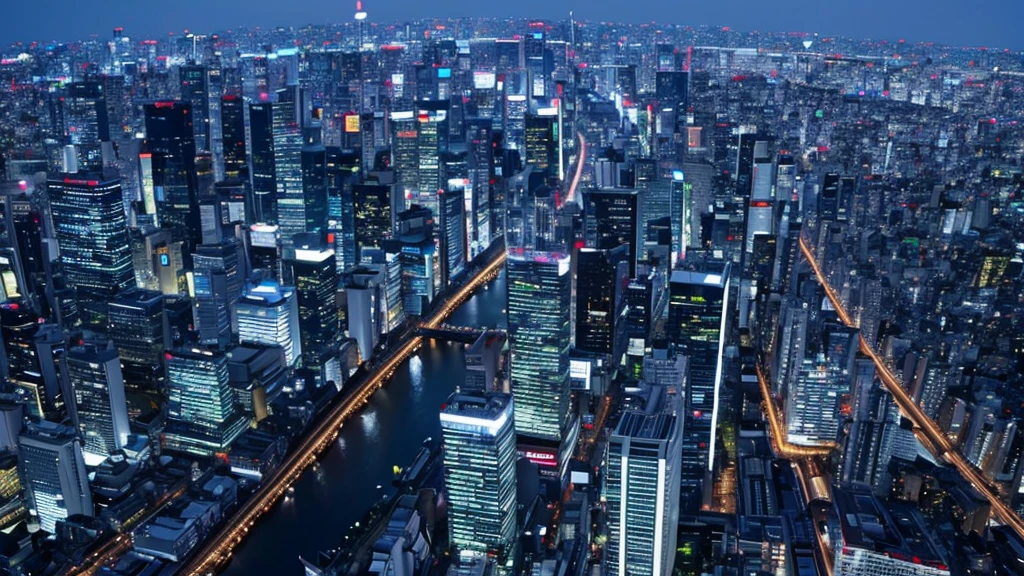 Tokyo cityscape in the afternoon,Shoot from a high angle with an ultra-wide angle lens,Beautiful scenery,stunning scenery,movie style,Fisheye lenses,Aerial view