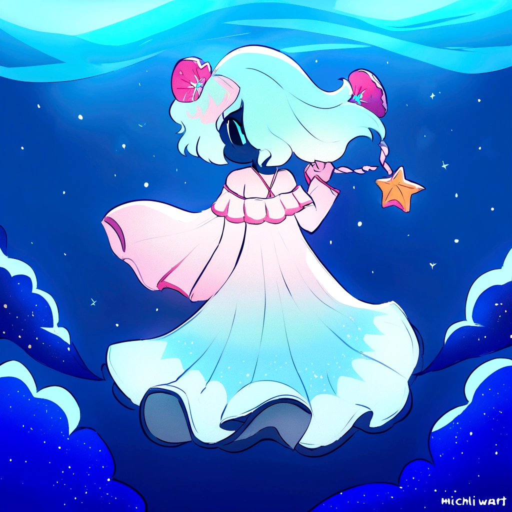 masterpiece, soft shading, perfect anatomy, perfect lighting, perfect focus, vibrant, solo, Ballad of the Starry Sea peppermint cookie, human, Micchi-Draws art style