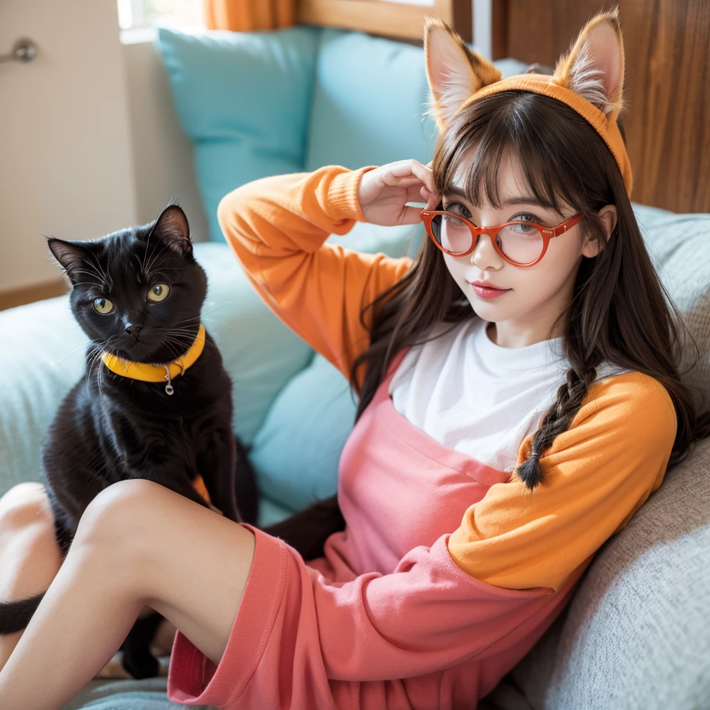 cat wearing round colored glasses, cute cat, funny pose, colorfull