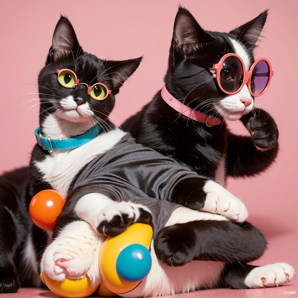 cat wearing round colored glasses, cute cat, funny pose, colorfull
