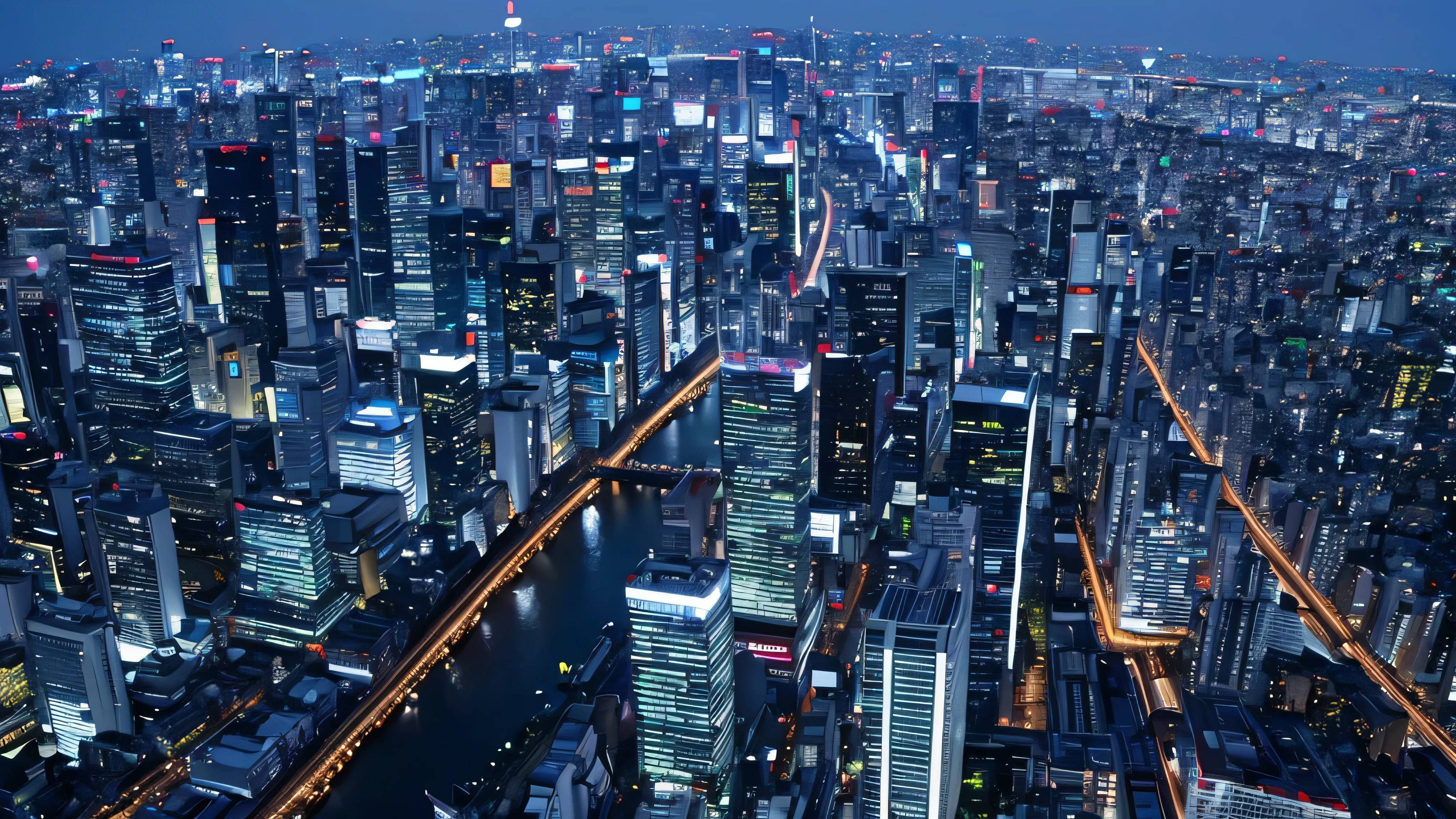 Tokyo cityscape in the afternoon，Shoot from a high angle with an ultra-wide angle lens，Beautiful scenery，stunning scenery，movie style，Fisheye lenses，Aerial view