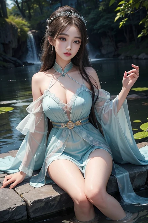 AncheReddressgirl, (masterpiece, best quality:1.2), 1girl, 独奏, In the depths of Wonderland，The moonlight falls like water，foggy room，The figure of the heroine is vaguely visible，Just like the fairy in the painting，Slender sexy legs，Very nice legs，Leaking sexy legs，Big breasts，Beautiful with a hint of mystery。Her face is beautiful and delicate，Like finely carved jade，Showing otherworldly beauty。The eyebrows are picturesque，The waves in my eyes are like twinkling stars，Show the light of perseverance and wisdom。The bridge of the nose is straight，Lip color like cherry，The slightly raised corners of the mouth reveal confidence and calmness。Her face is well defined，The skin is as fair as jade，Reveals a healthy glow，Just like a fairy, she never eats fireworks in the world。Her makeup is light and delicate，Not too much embellishment，But enough to show her temperament and charm。Light-colored foundation brings out the transparency of the skin，A light eyebrow pencil outlines her perfect eyebrow shape，Eye makeup is eye shadow and eyeliner，Make her eyes brighter and more energetic。Lips painted with grace lipstick，Adds a bit of charm and sophistication。Her clothes are graceful and chic，Clothes flutter，It seems like it will be blown up by the wind at any time，drifting into the distance。Without losing grace，Also showed her extraordinary skills。A wide belt is tied around the waist，There is a crystal clear jade pendant hanging on it，Rocking with her movements。Her hair is tied back casually，Secure it with a hosta，A few strands of hair are fluttering gently in the wind，Adds a bit of softness。Her figure is looming in the fairyland，宛如一道Big breasts beautiful的风景线，attracted everyone&#39;s attention。She seems to be a fairy in wonderland，Big breasts beautiful、grace、mystery、and full of power。