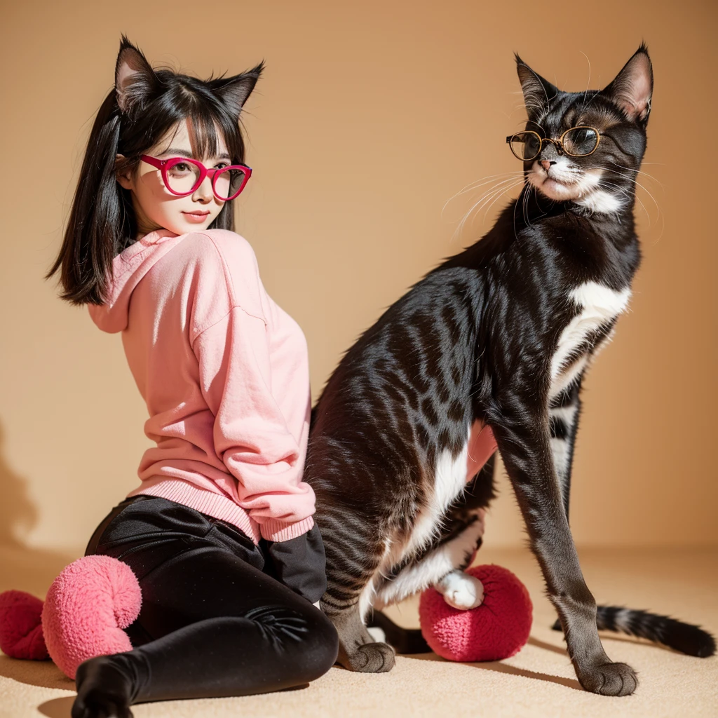 cat wearing round colored glasses, cute cat, funny pose, colorfull, only cat (no human)