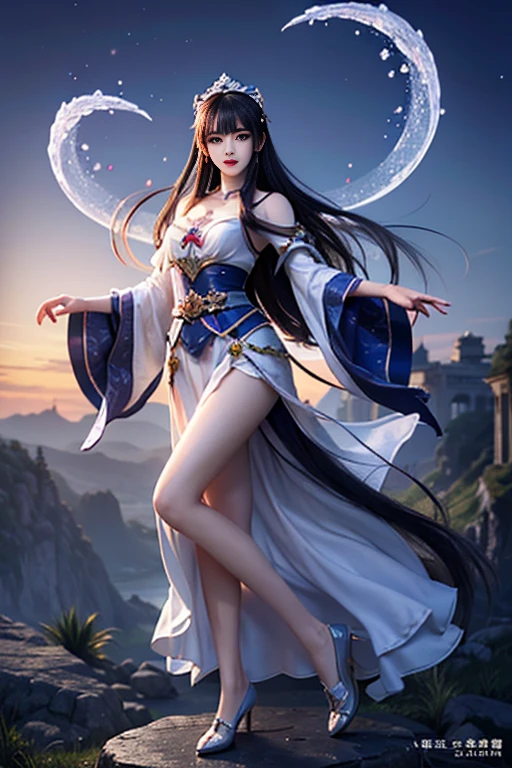 AncheReddressgirl, (masterpiece, best quality:1.2), 1girl, 独奏, In the depths of Wonderland，The moonlight falls like water，foggy room，The figure of the heroine is vaguely visible，Just like the fairy in the painting，Slender sexy legs，Very nice legs，Leaking sexy legs，Big breasts，Beautiful with a hint of mystery。Her face is beautiful and delicate，Like finely carved jade，Showing otherworldly beauty。The eyebrows are picturesque，The waves in my eyes are like twinkling stars，Show the light of perseverance and wisdom。The bridge of the nose is straight，Lip color like cherry，The slightly raised corners of the mouth reveal confidence and calmness。Her face is well defined，The skin is as fair as jade，Reveals a healthy glow，Just like a fairy, she never eats fireworks in the world。Her makeup is light and delicate，Not too much embellishment，But enough to show her temperament and charm。Light-colored foundation brings out the transparency of the skin，A light eyebrow pencil outlines her perfect eyebrow shape，Eye makeup is eye shadow and eyeliner，Make her eyes brighter and more energetic。Lips painted with grace lipstick，Adds a bit of charm and sophistication。Her clothes are graceful and chic，Clothes flutter，It seems like it will be blown up by the wind at any time，drifting into the distance。Without losing grace，Also showed her extraordinary skills。A wide belt is tied around the waist，There is a crystal clear jade pendant hanging on it，Rocking with her movements。Her hair is tied back casually，Secure it with a hosta，A few strands of hair are fluttering gently in the wind，Adds a bit of softness。Her figure is looming in the fairyland，宛如一道Big breasts beautiful的风景线，attracted everyone&#39;s attention。She seems to be a fairy in wonderland，Big breasts beautiful、grace、mystery、and full of power。