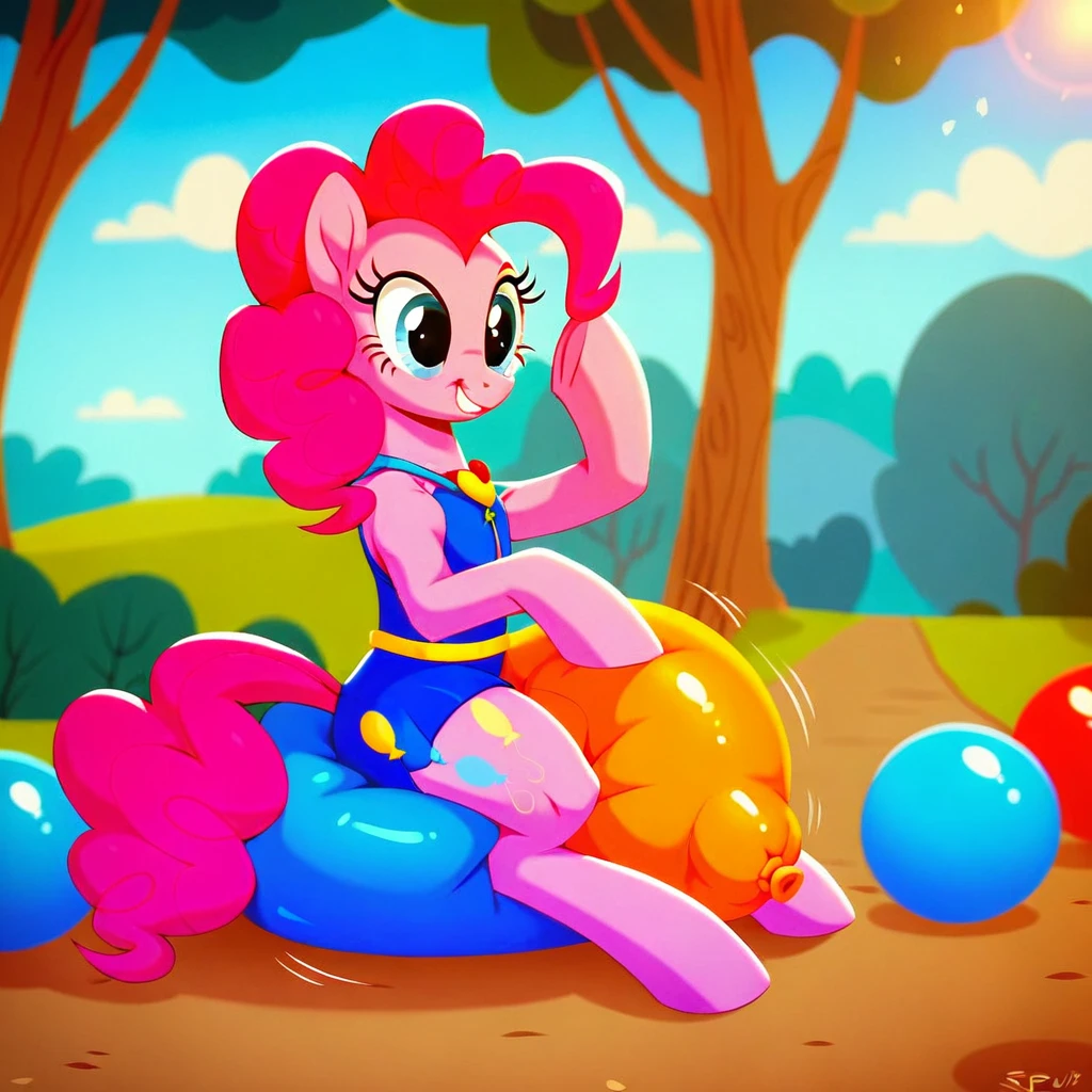 cinematic film still score_9, score_8_up, score_7_up, score_6_up, score_5_up, score_4_up, Digital art, cute,
Pinkie Pie, earth pony, muscular, smirking, feral,
rating_questionable,
meadow,
(balloon fetish, looner, sitting on a balloon, balloon sitting:1.2),
(detailed balloon, one balloon, sitpop:1.3),
thick thighs, balloon fetish, sitting on a balloon, one balloon, too heavy,
(tied balloon, tight balloon, necked balloon:1.2),
foreshortening, depth of field, motion lines,
emphasis lines, impact emanata,
screencap, . shallow depth of field, vignette, highly detailed, high budget, bokeh, cinemascope, moody, epic, gorgeous, film grain, grainy