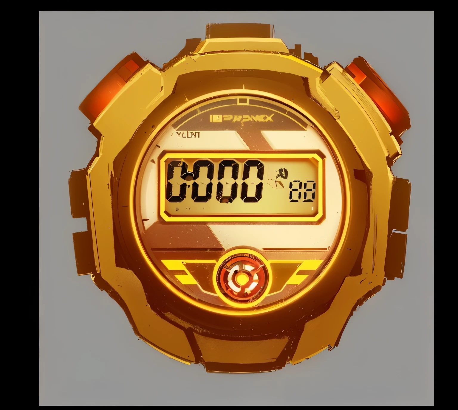 Close-up of a digital stopwatch with a dial, gold watch, reciprocal, bell, bellpunk, time displacement device, Break, Overwatch Design, From Overwatch, Similar to Apex Legends, tf2, tf2, Game HUD, Pocket Watch, medal, Game Icon Assets, timestamp, vostok-1, Stylized game icons