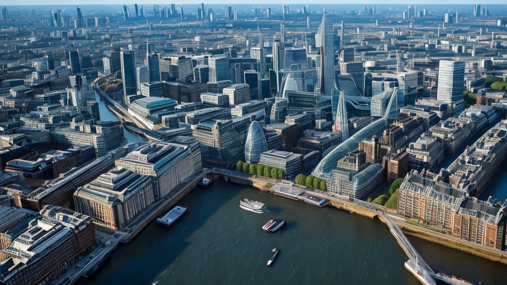 London cityscape in the morning,Shoot from a high angle with an ultra-wide angle lens,Beautiful scenery,stunning scenery,movie style,Fisheye lenses,Aerial view