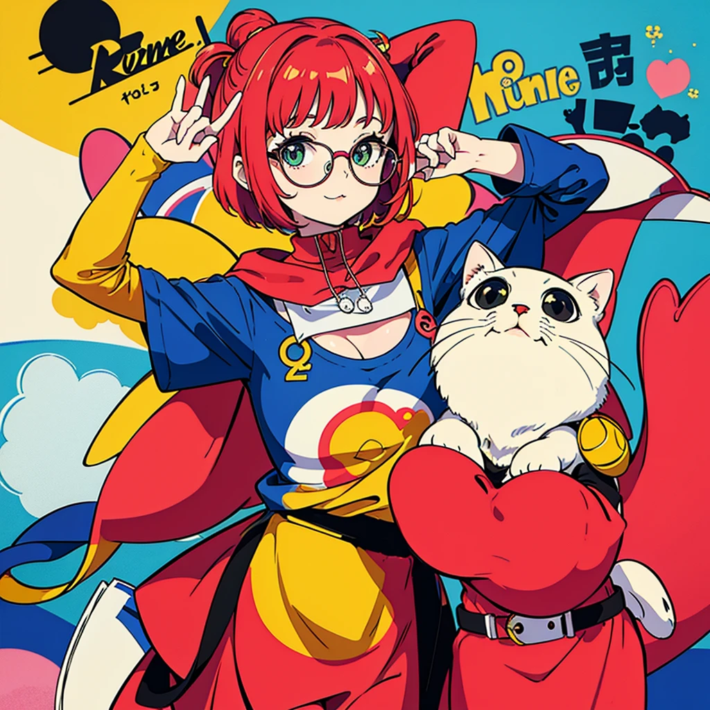 cat wearing round colored glasses, cute cat, funny pose, colorfull, only cat (no human)