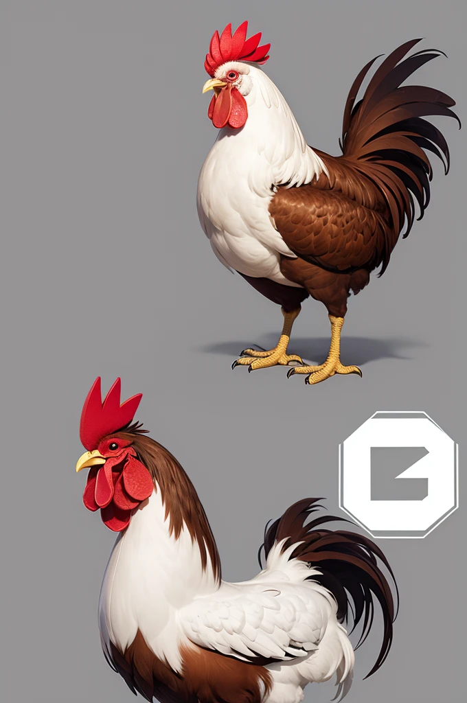 Create a logo of a rooster in 2d white png with the letters written above it " On.L.D "