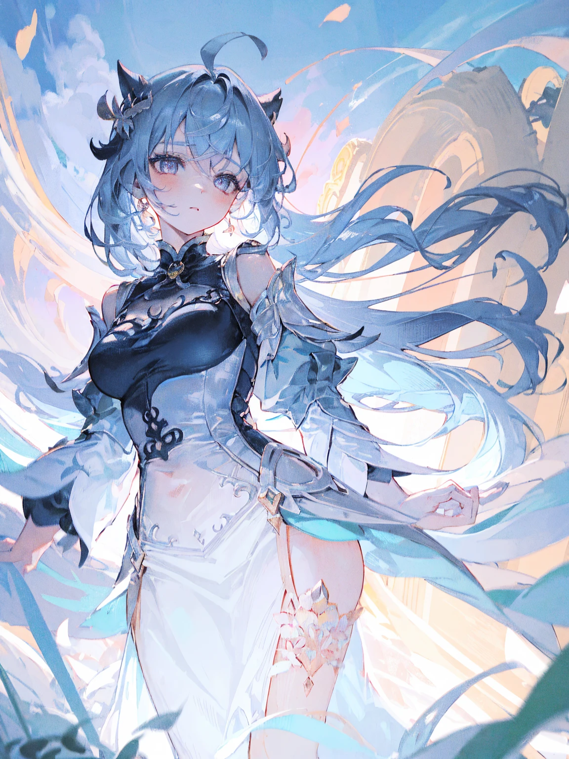 Anime girl with blue hair and black dress holding sword, digital art on Pixiv, trending on artstation Pixiv, Pixiv contest winner, Zerochan Art, Anime Goddess, Anime Art Wallpapers 8K, anime art wallpaper 4k, anime art wallpaper 4k, Anime Style 4k, Pixiv, Anime Moe Art Style, by Shimo