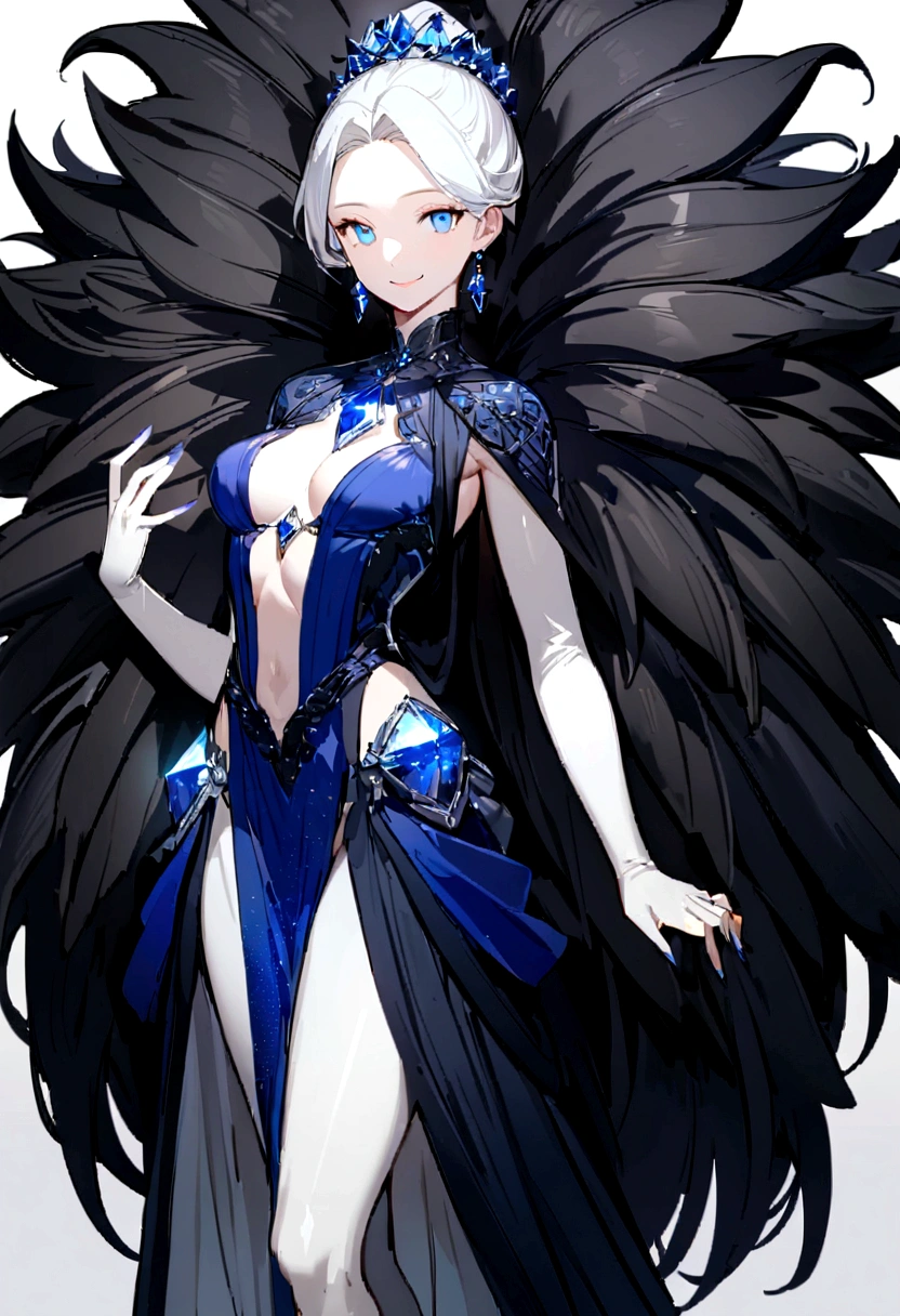 anime girl, beautiful, classical japanese beauty, very light skin tone, long black fur, long blue eyes that shine like sapphires, SMILE, outstanding figure who embodies the ideal of every woman in the world, long, thin arms and legs, he would be, intelligent, gentle and kind