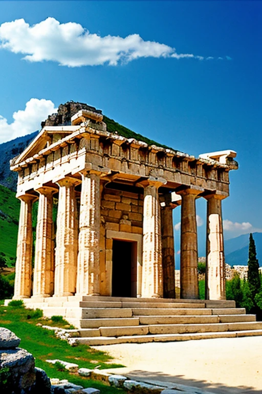 Realistic drawing of a Greek mythological heavenly palace Mount Olympus 