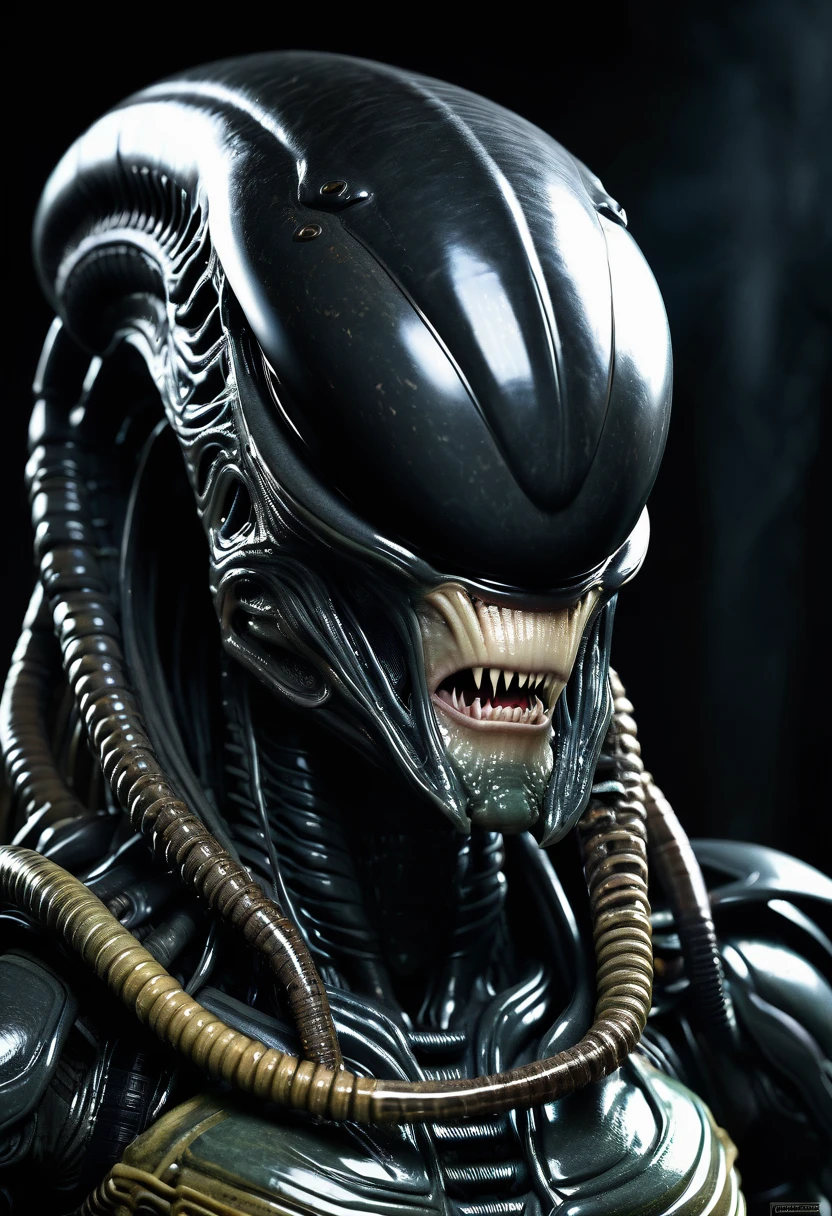 (((Very close up (((Predator fusion Xenomorph Alien the eighth passenger))),(((black color))) surreal and cinematographic images Color Splash images))),(((Front Images))),(((dreadlocks)))
