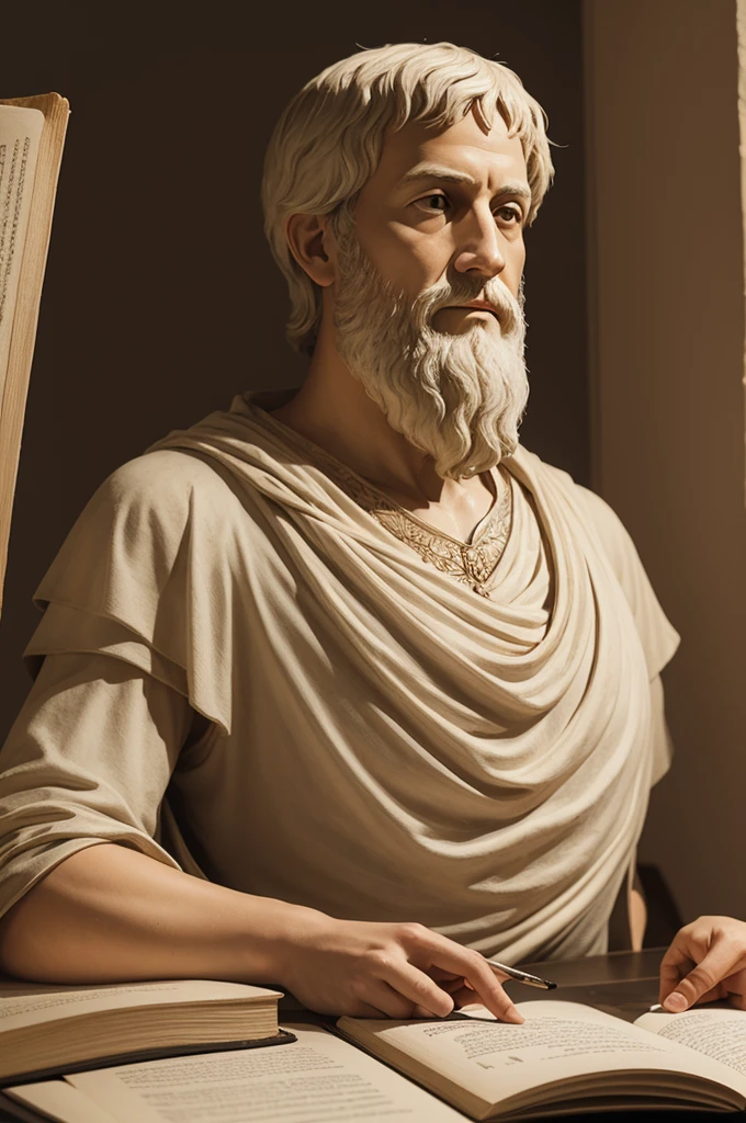 Create an illustration that represents Aristotle&#39;s theory about the movement of bodies towards their natural place, using the four elements. Show a body moving in a straight line downwards towards the center of the Earth, and another body moving upwards opposite to that center. Include the earth elements, water, air and fire in a symbolic way around the moving bodies, representing their natural interactions as described by Aristotle.