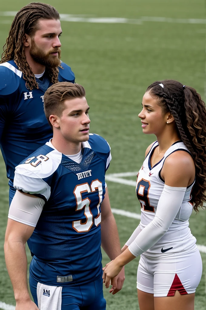 White football player and his female girlfriend with the same hair after letting her hair down