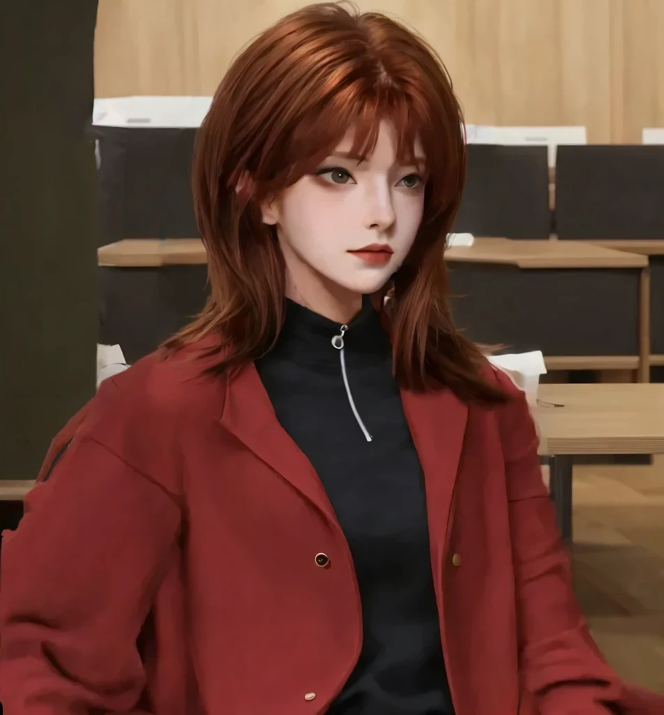 Reddish brown hair,Shoulder-length hair
