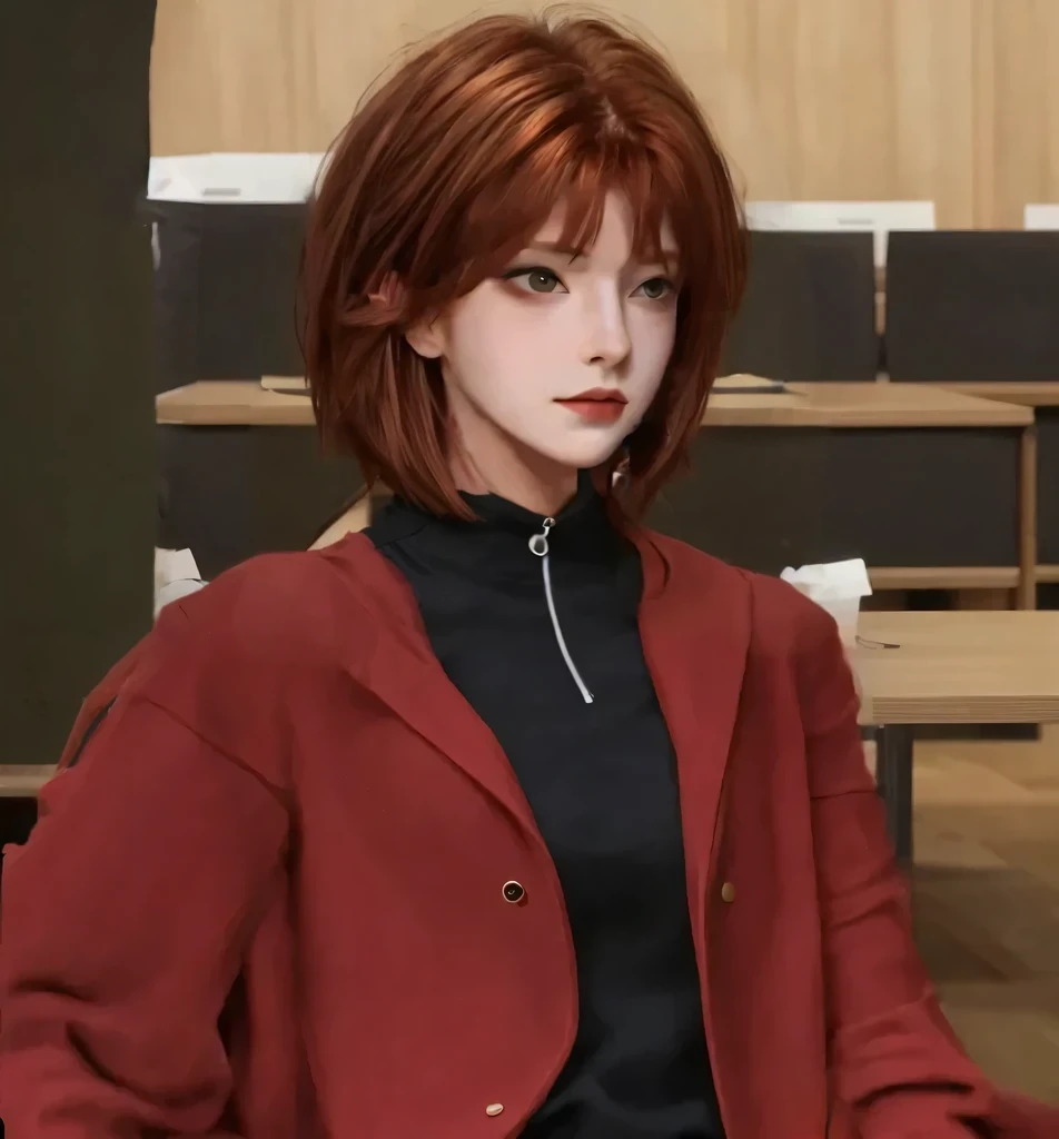 Reddish brown hair，Shoulder-length hair