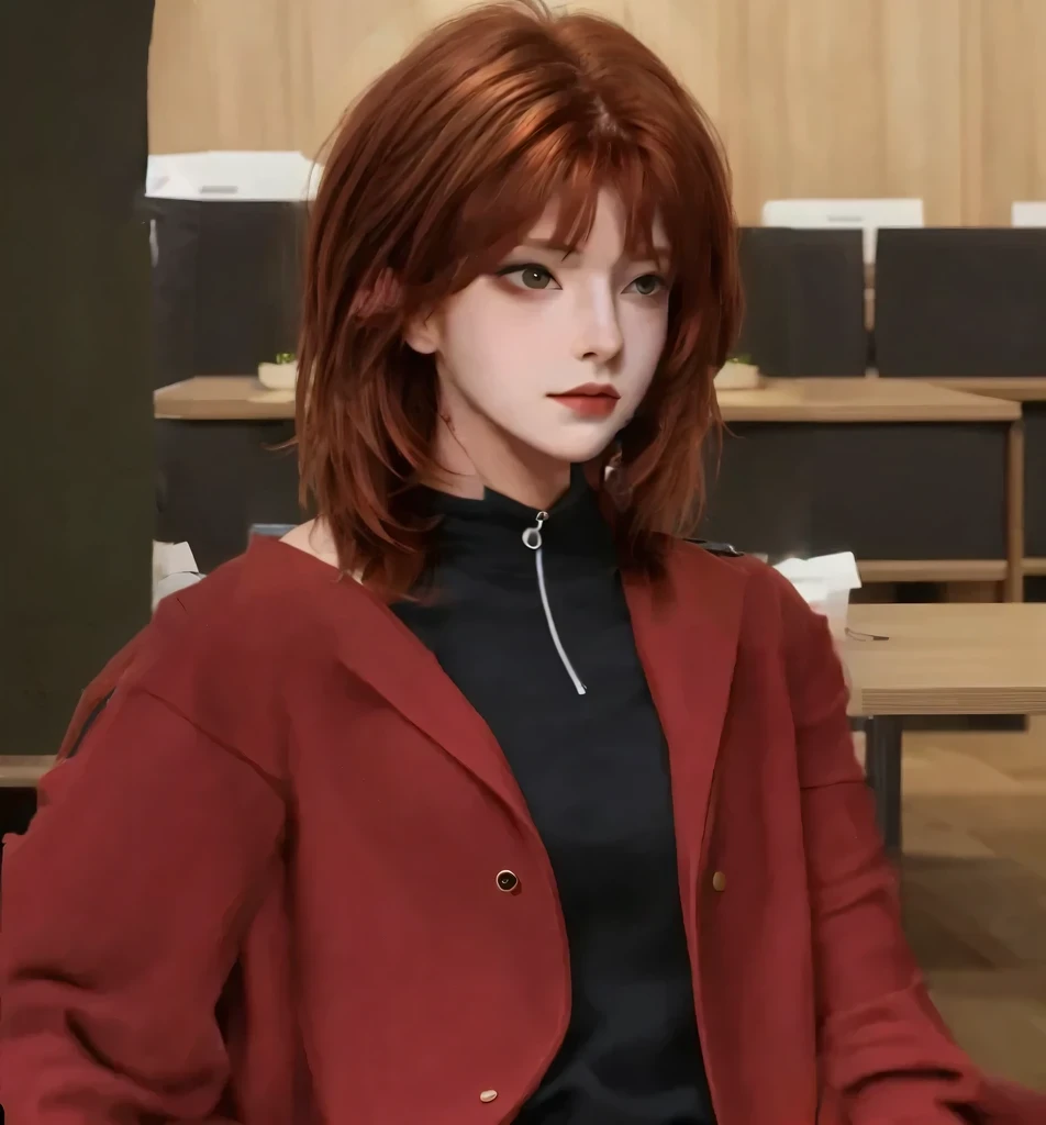 Reddish brown hair,Shoulder-length hair