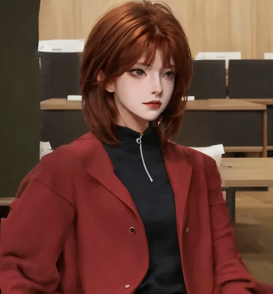 Reddish brown hair,Shoulder-length hair